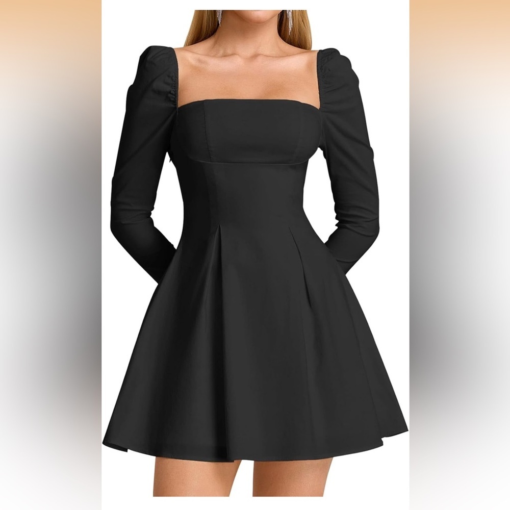 JKMNAO Long Sleeve  Mini Dress Bow Tie  SquareNeck Short M / 553 -10